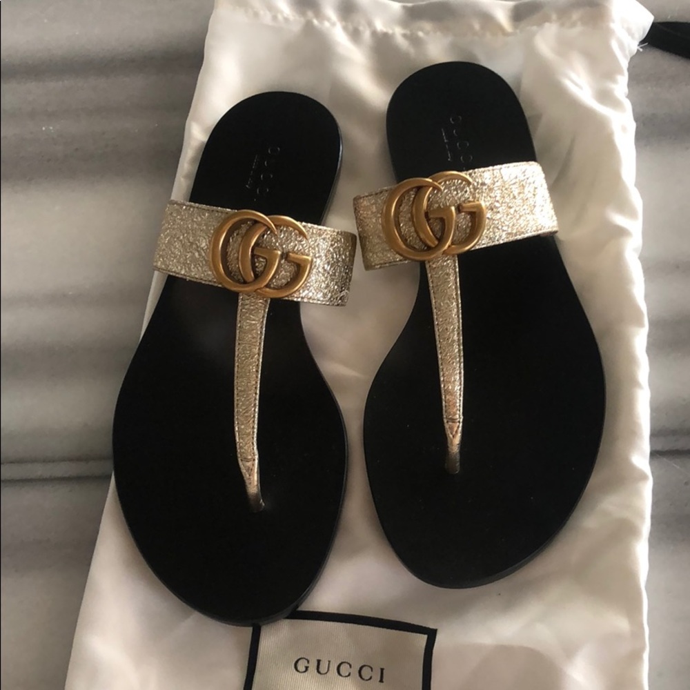 authentic Gucci marmot gold leather thong 36 1/2
